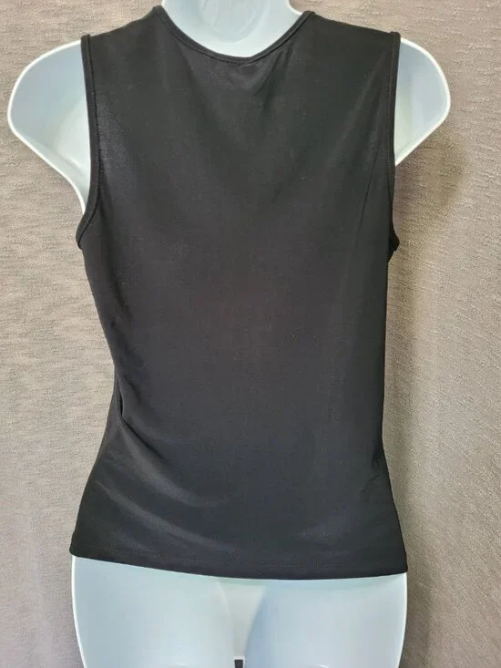 Susan Lawrence Y2K Black Tank Shell Cami Slinky Knit Top Womens S Lace Trim - Picture 11 of 12